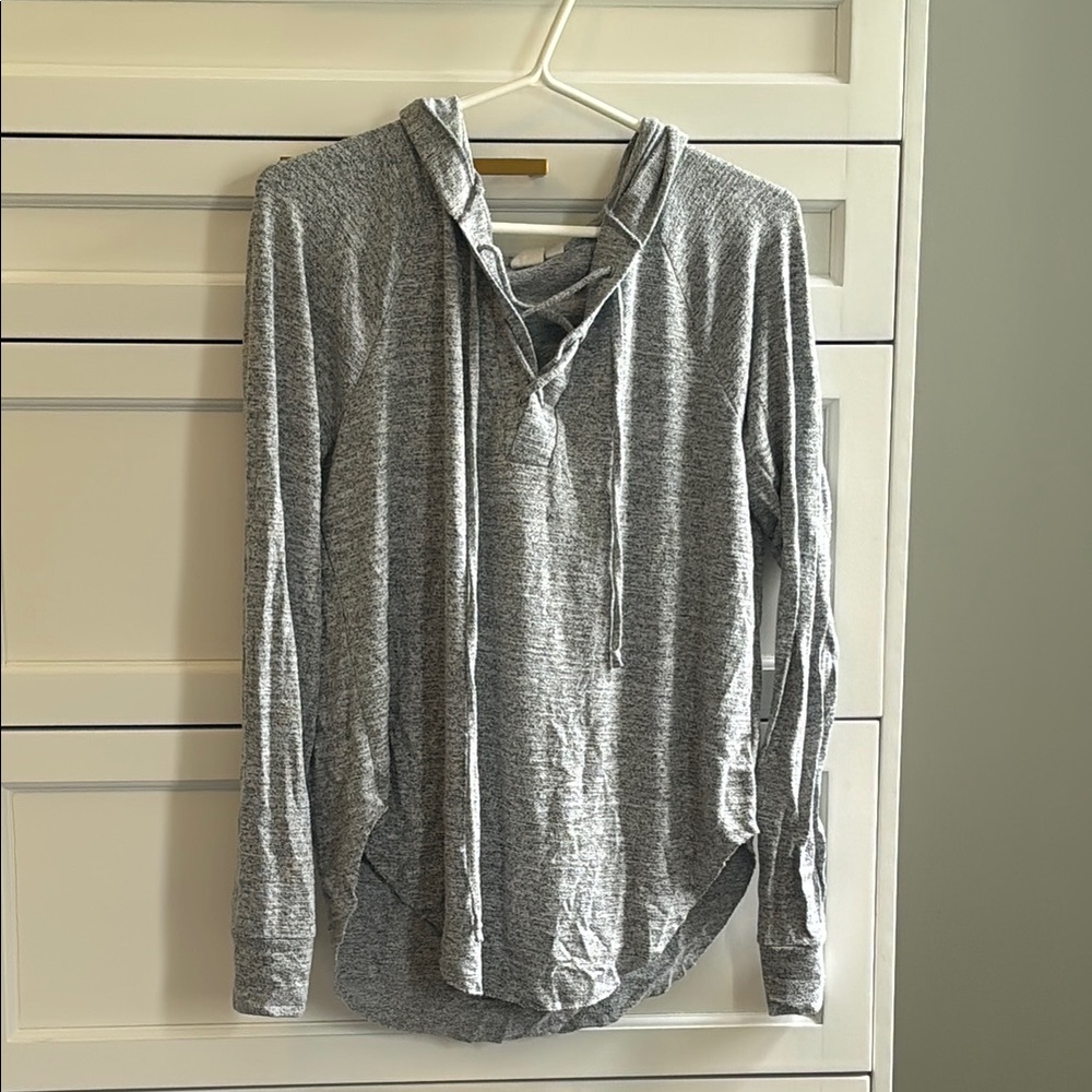 GAP Gray Long Sleeve Relaxed Tie Front Hooded Sweatshirt